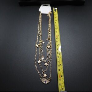 Celestial 3-Tiered Evil Eye Star Necklace Gold Tone 8 Inch Boho
